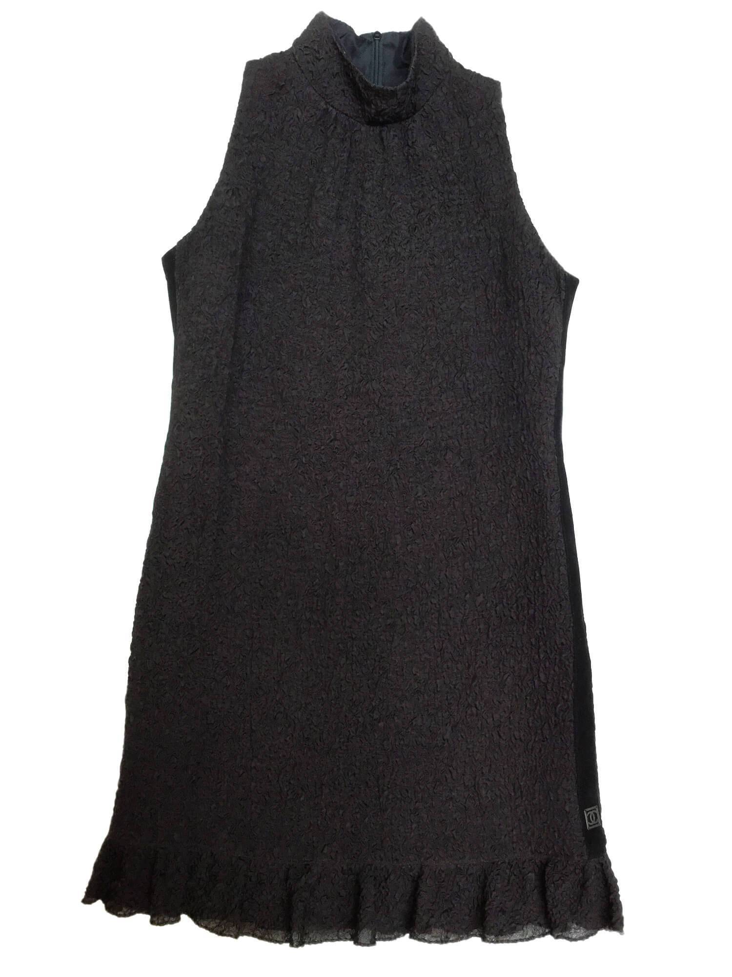 CC Logo Silk Fringe Halter Dress Black-designer resale