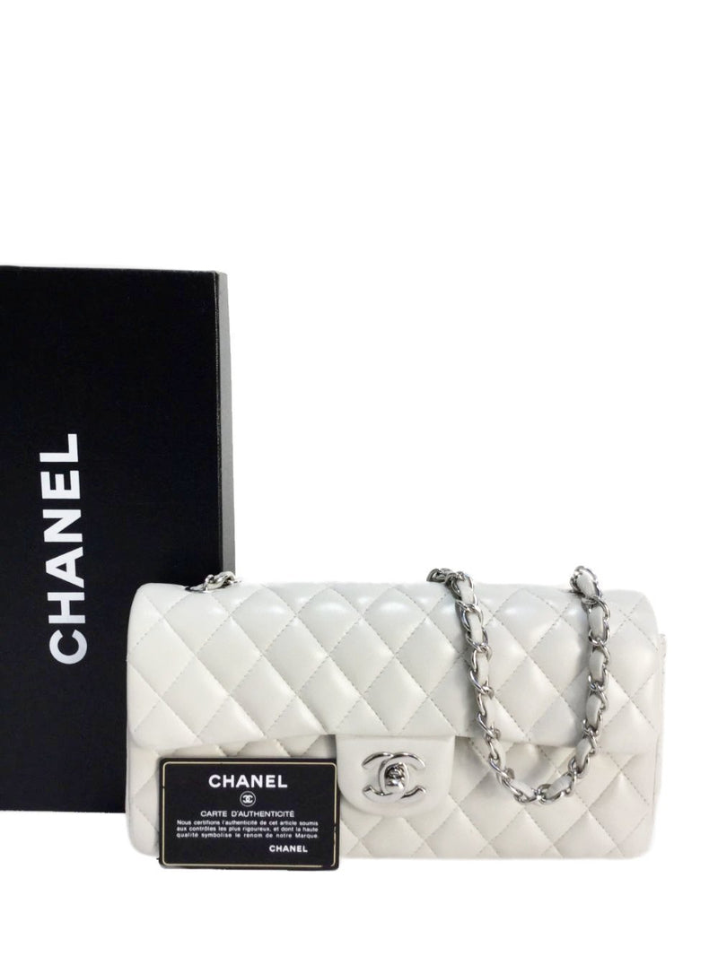 2.55 Single Flap Bag in Pearl White Leather Silver Hardware
