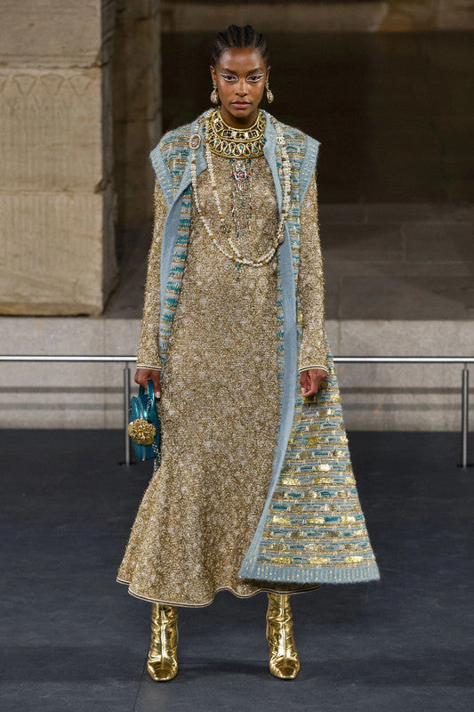 CHANEL 19A Runway CC Logo Lesage Knit Mermaid Long Dress Gold CHANEL 19A Runway CC Logo Lesage Knit Mermaid Long Dress Gold