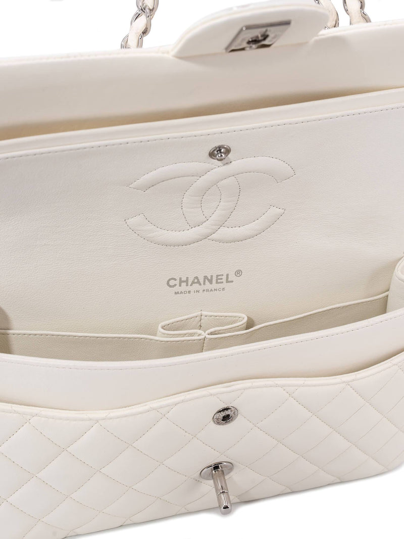 CHANEL 2.55 Quilted Leather Medium Double Flap Bag Off White