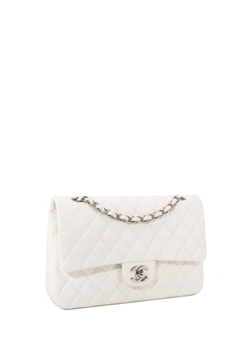 CHANEL 2.55 Quilted Leather Medium Double Flap Bag Off White-designer resale