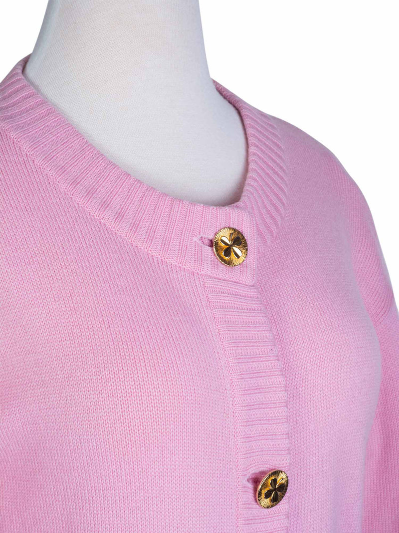 CHANEL 90s Cashmere Gold Clover Buttons Cardigan Pink-designer resale