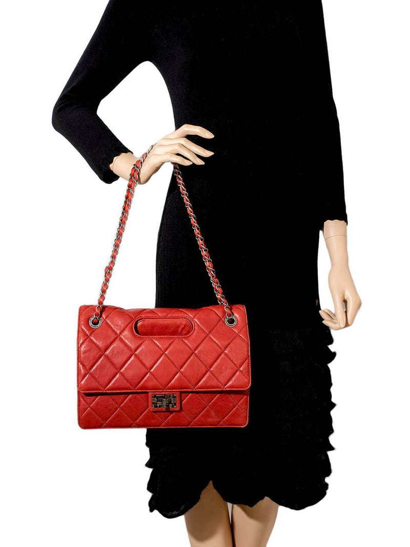 CHANEL Aged Calfskin Quilted Jumbo Reissue Flap Bag Red