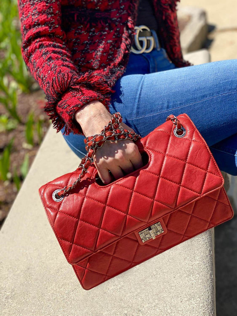 CHANEL Aged Calfskin Quilted Jumbo Reissue Flap Bag Red