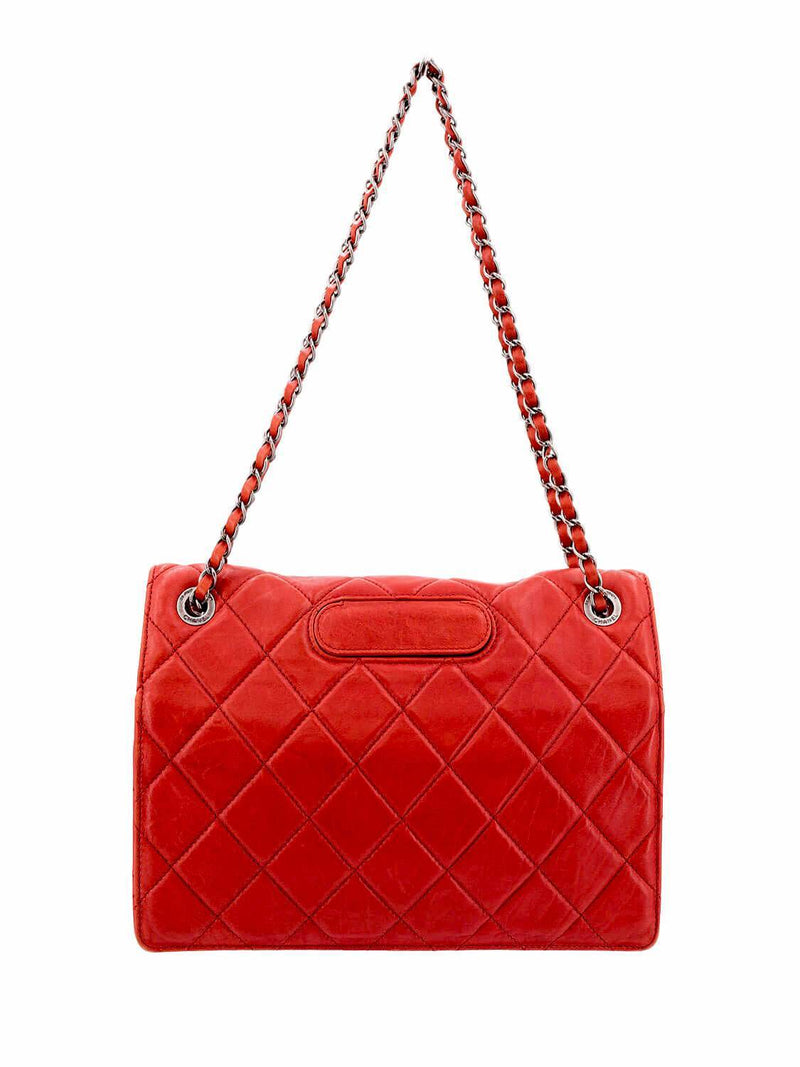 Red Quilted Calfskin Top Handle Boy Bag Medium