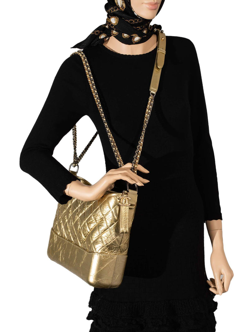 CHANEL Aged Calfskin Quilted Leather Medium Gabrielle Messenger Bag Gold-designer resale