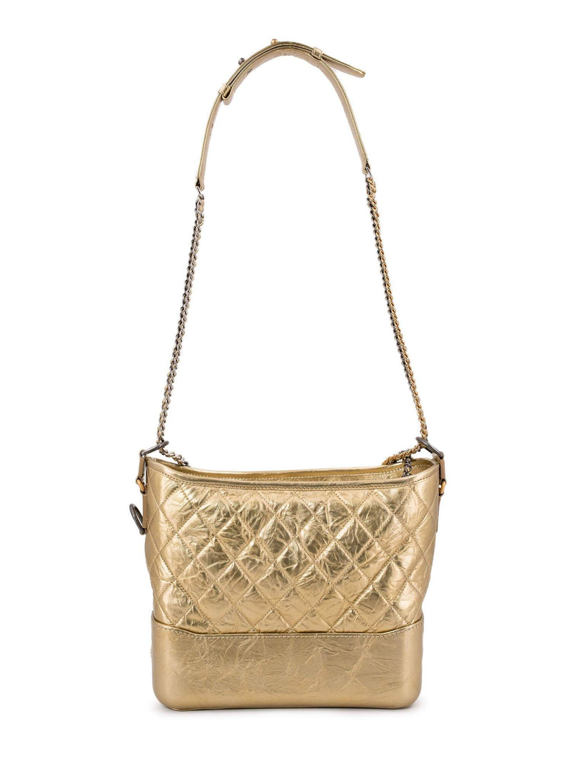 Chanel Gabrielle Quilted Aged Calfskin Beige Black Hobo Bag For