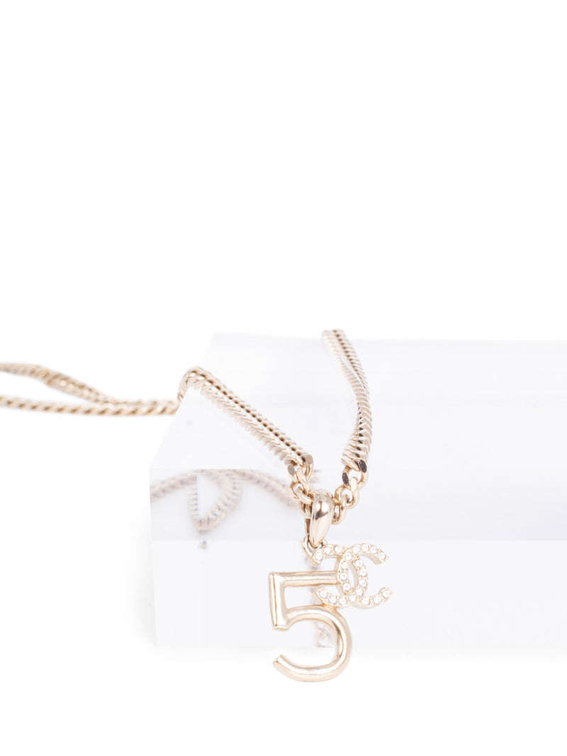 CHANEL CC Logo 5 Charm Necklace Gold