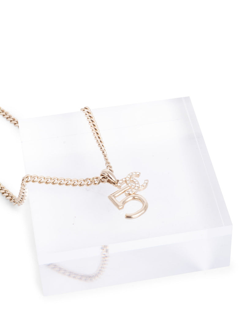 CHANEL CC Logo 5 Charm Necklace Gold-designer resale