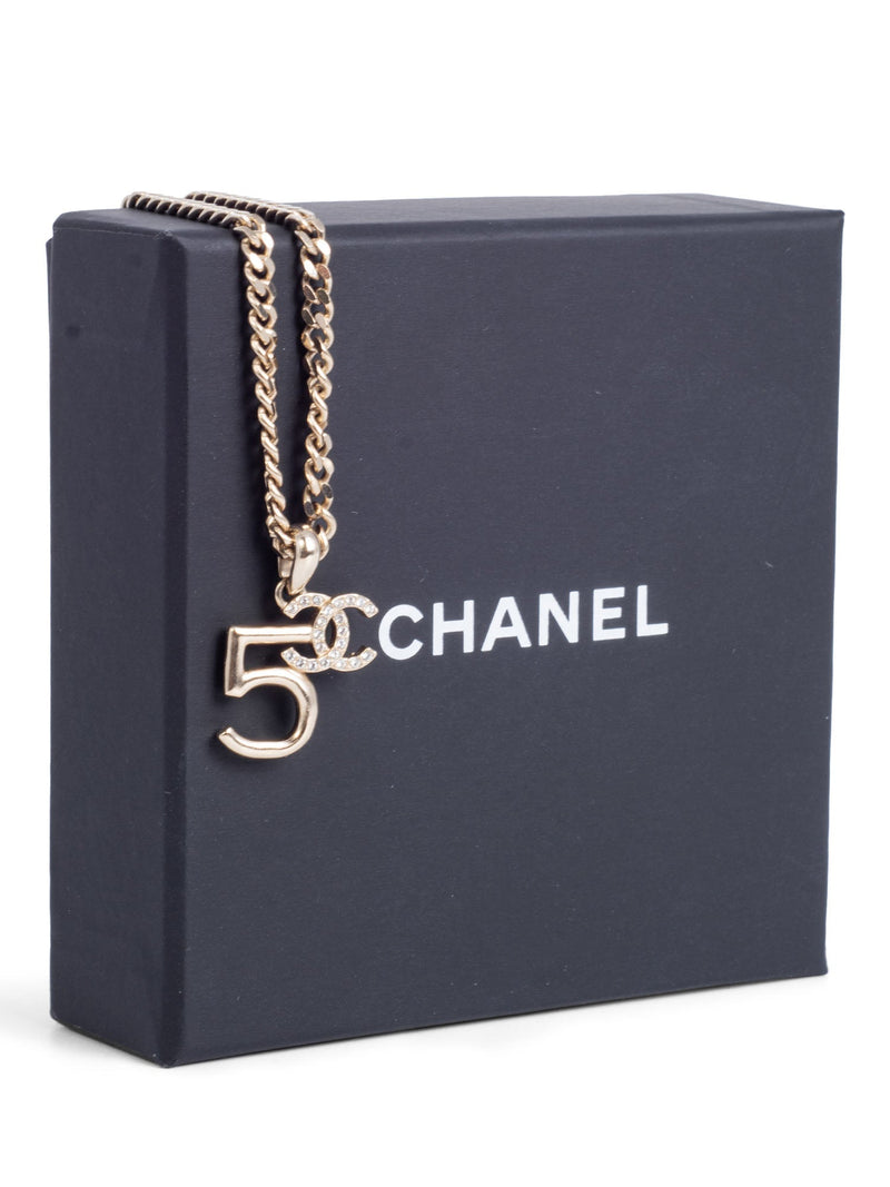 CHANEL CC Logo 5 Charm Necklace Gold