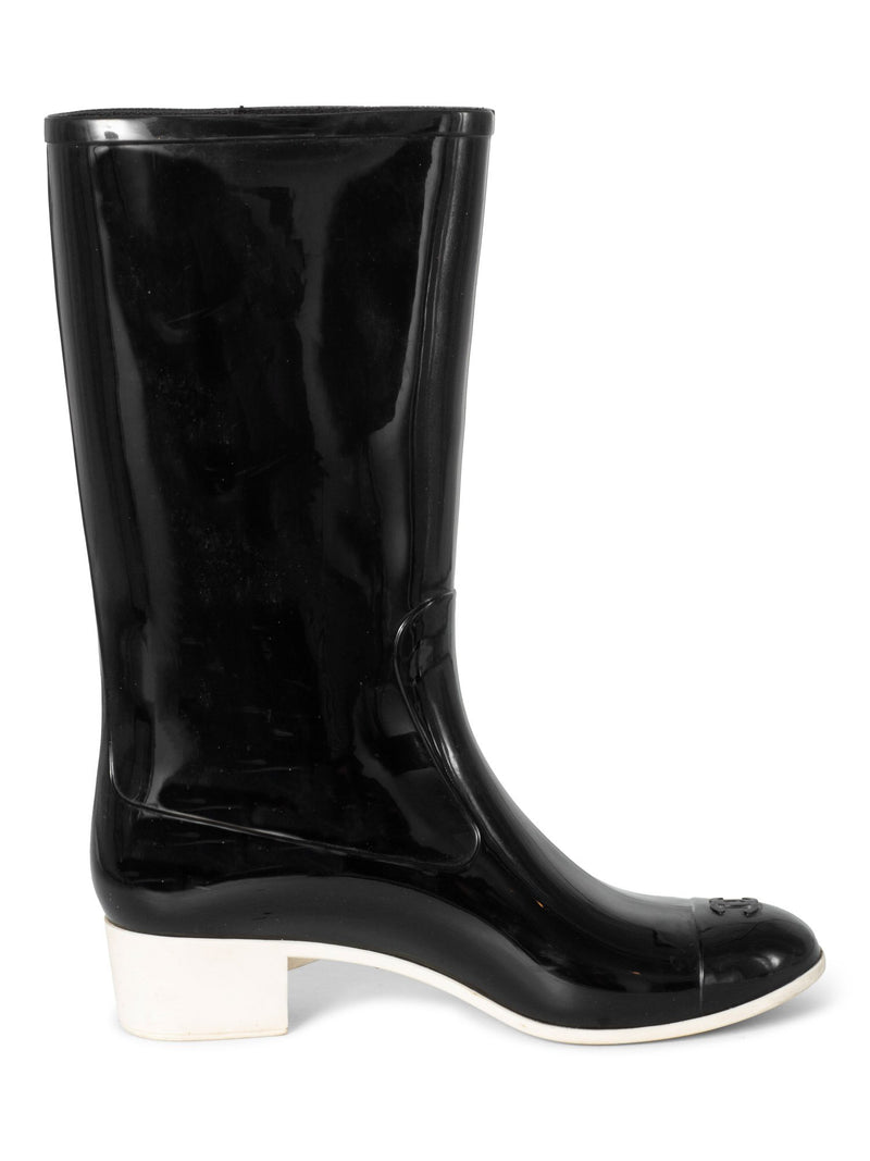 CHANEL CC Logo Camellia Flower Rain Boots Black-designer resale