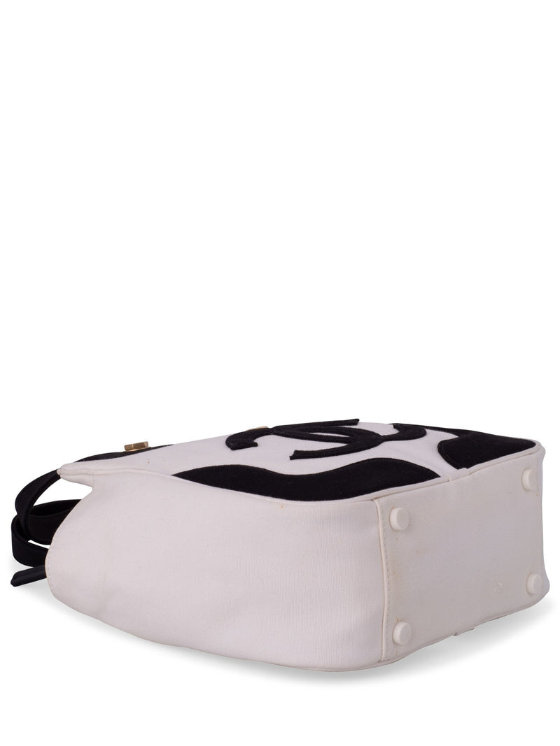 CHANEL CC Logo Canvas Leather Bag Black White