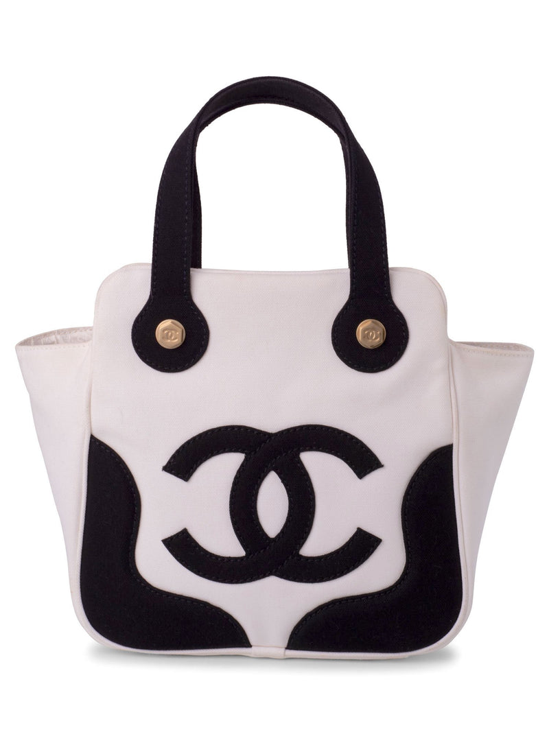 CHANEL CC Logo Canvas Leather Bag Black White