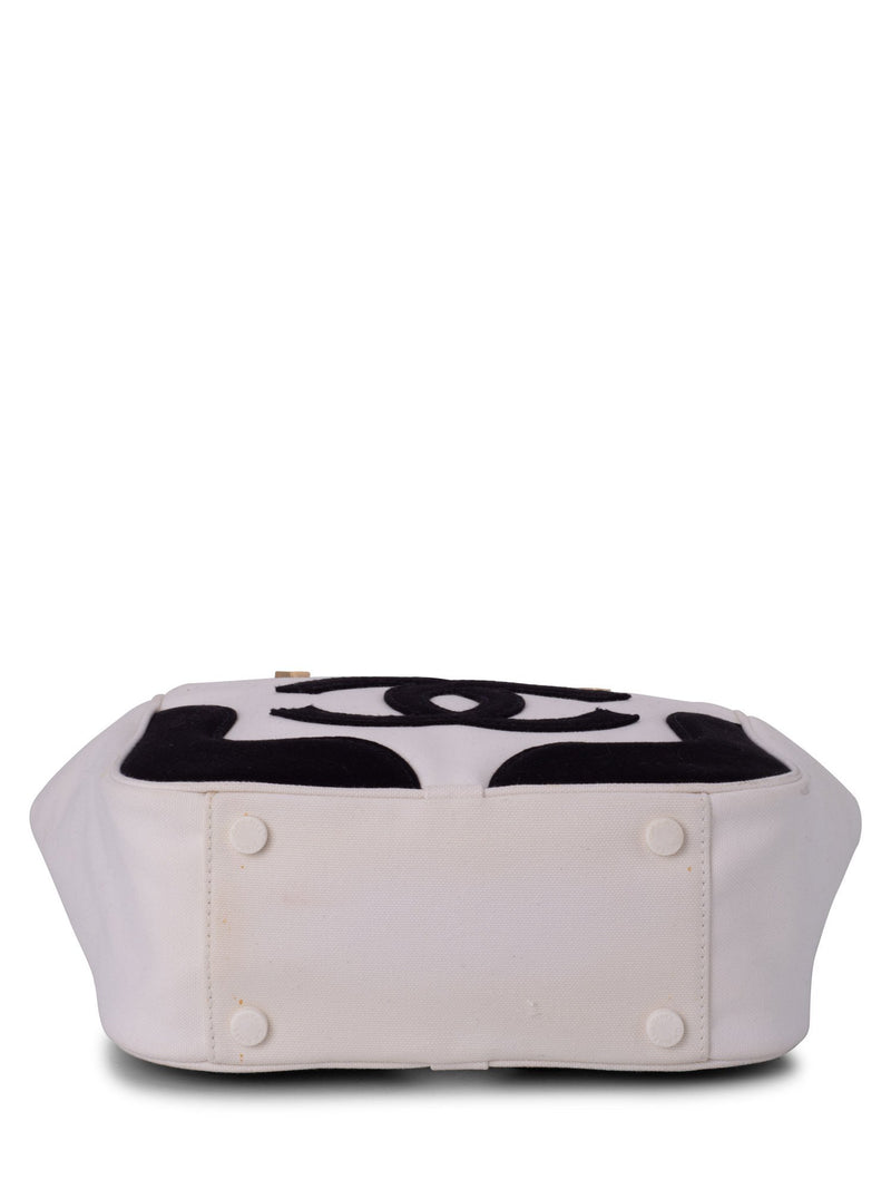 CHANEL CC Logo Canvas Leather Bag Black White-designer resale
