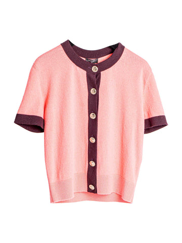 CHANEL CC Logo Cashmere Cardigan Pink Dark Purple-designer resale