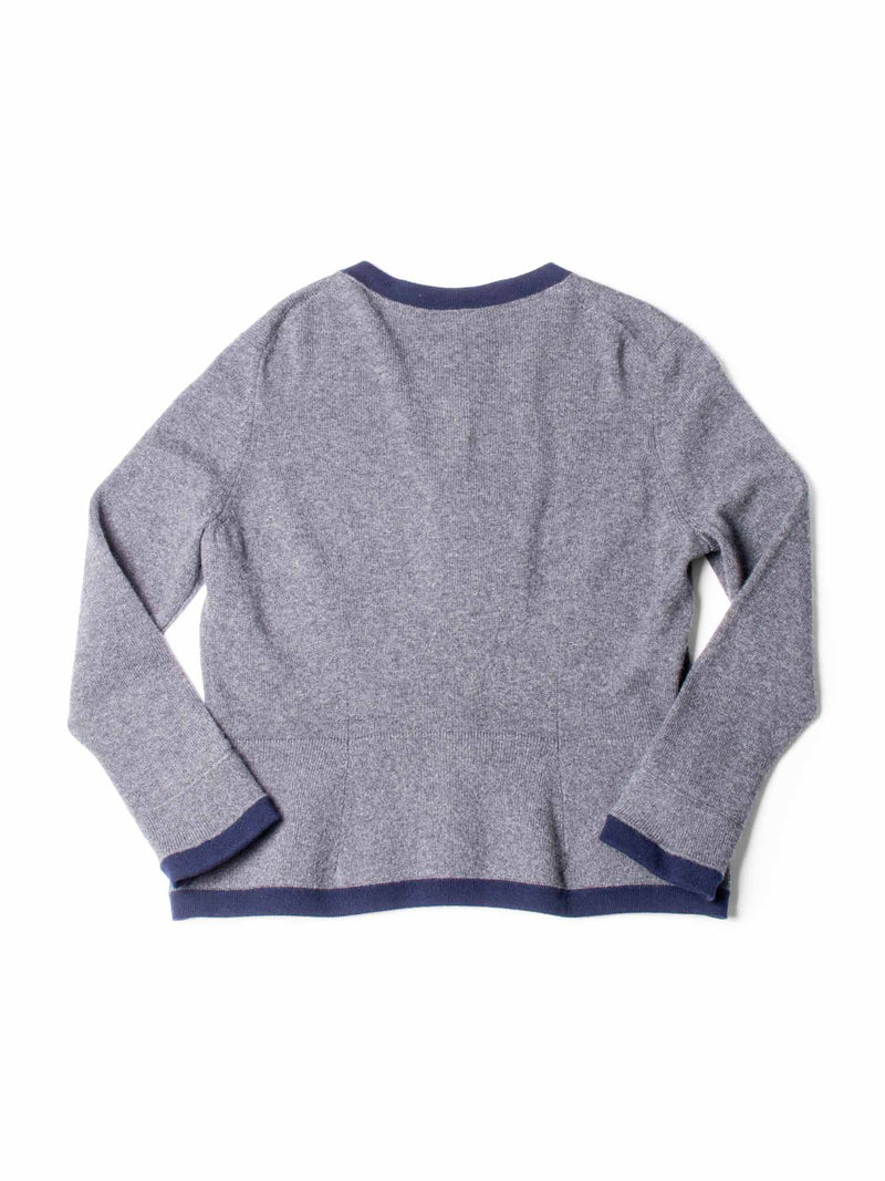 CHANEL CC Logo Cashmere Cardigan Sweater Navy Blue Grey-designer resale