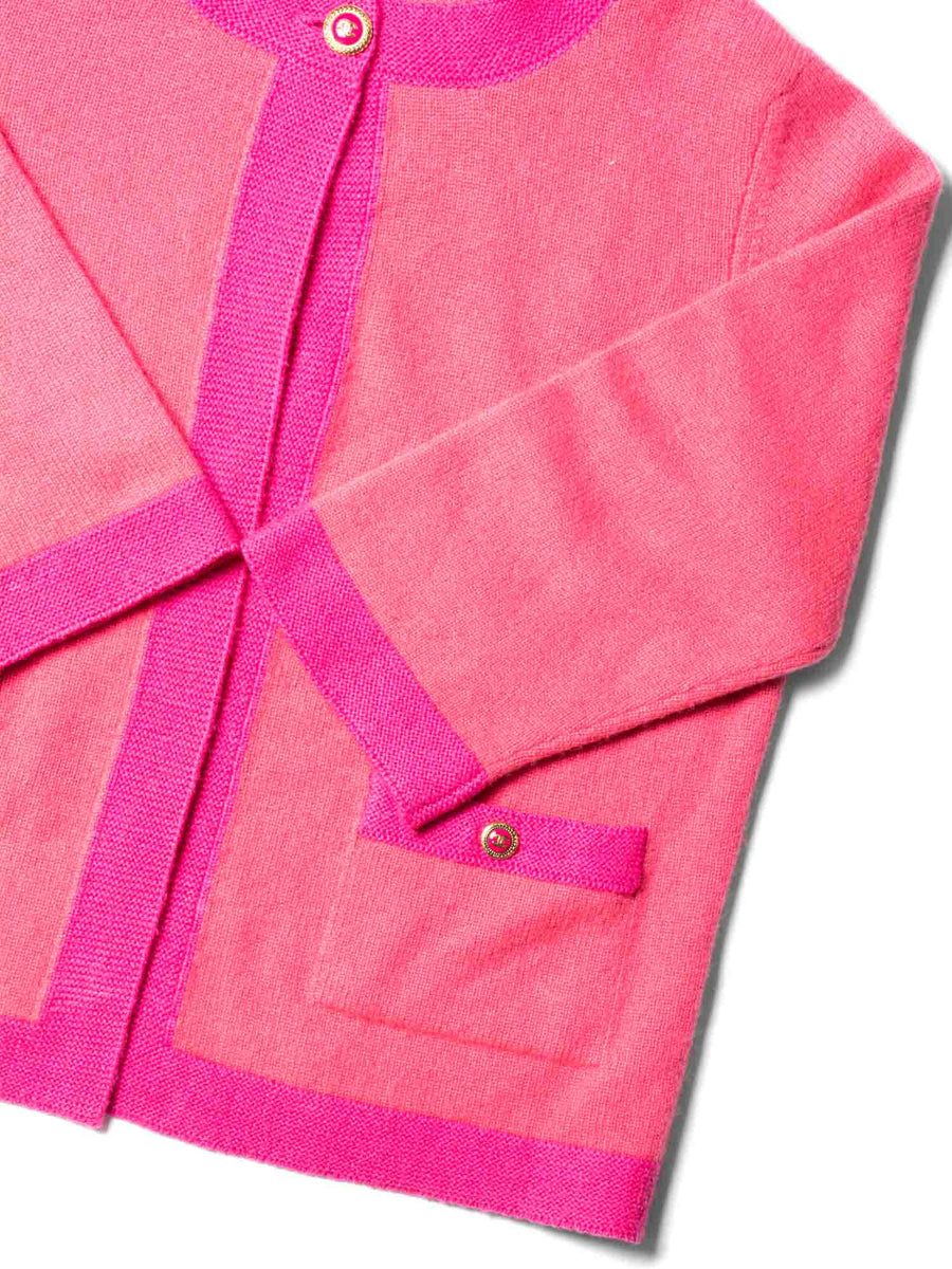 CHANEL CC Logo Cashmere Color Block Cardigan Pink