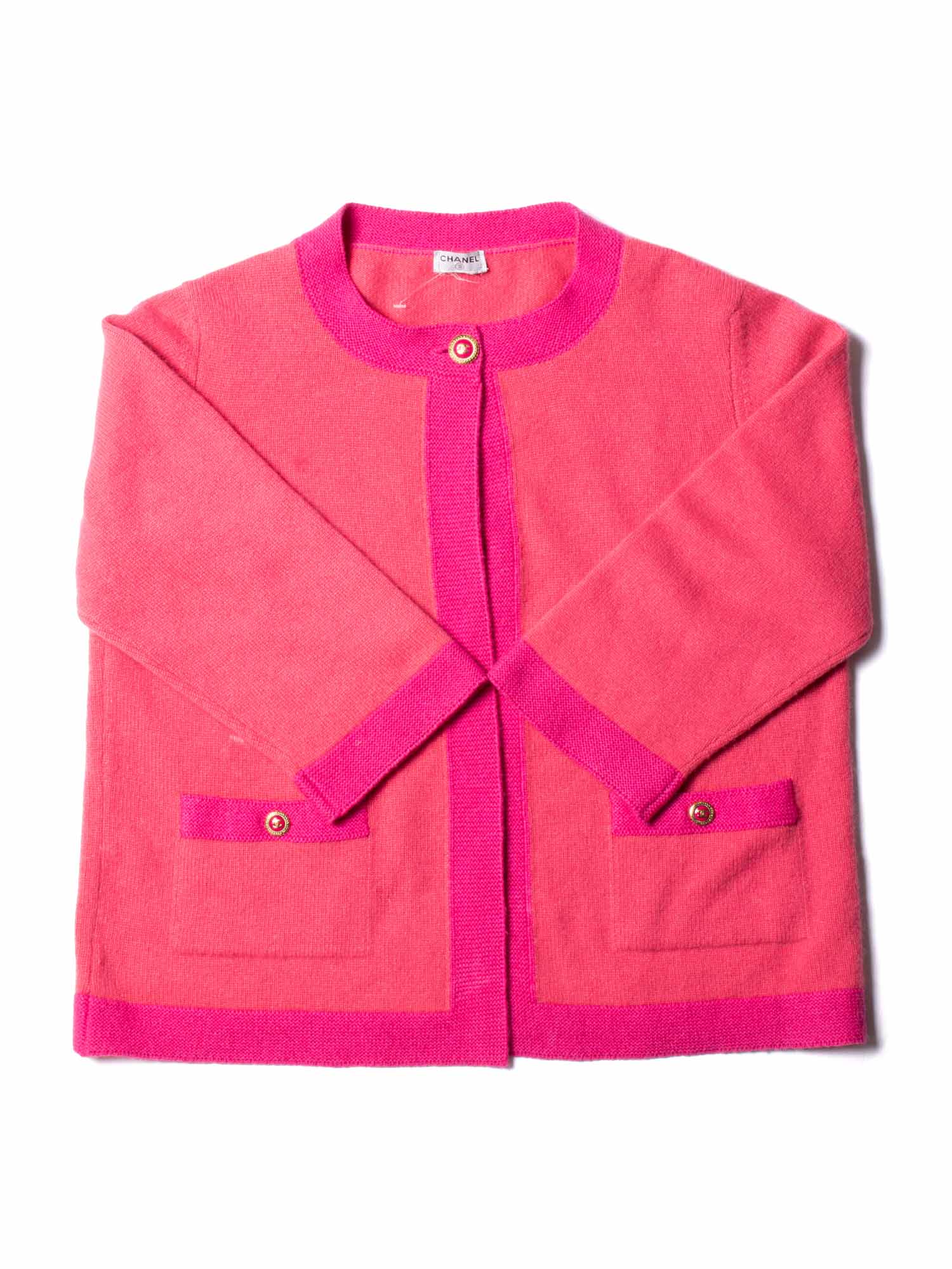CHANEL CC Logo Cashmere Color Block Cardigan Pink