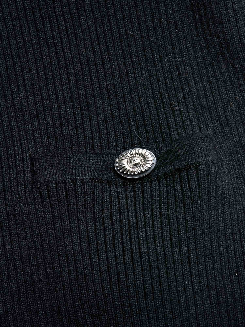 CHANEL CC Logo Cashmere Knit Raffled Sweater Black-designer resale