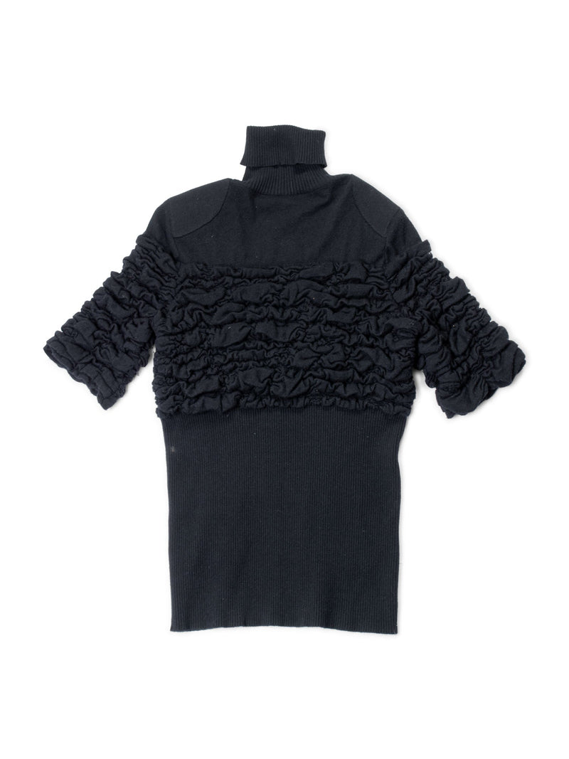 CHANEL CC Logo Cashmere Knit Raffled Sweater Black