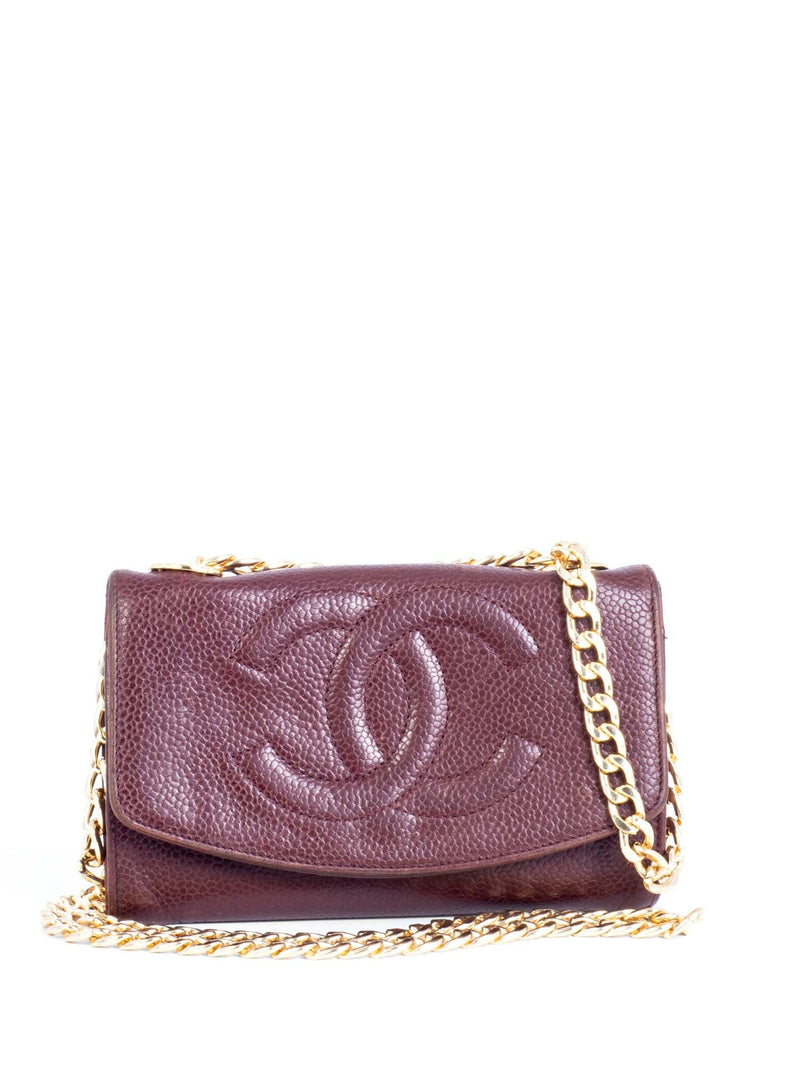 CHANEL CC Logo Caviar Leather Timeless Mini Wallet On Chain Brown-designer resale