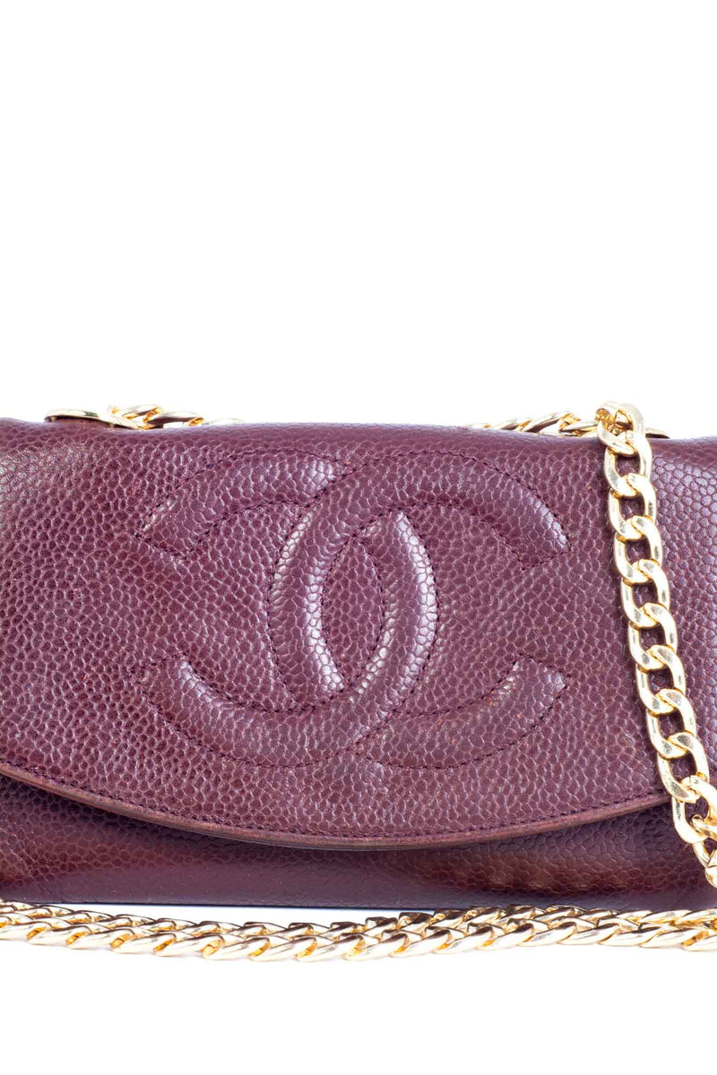 CHANEL CC Logo Caviar Leather Timeless Mini Wallet On Chain Brown-designer resale