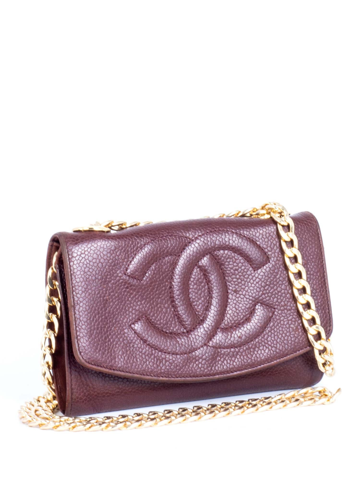 CHANEL CC Logo Caviar Leather Timeless Mini Wallet On Chain Brown-designer resale