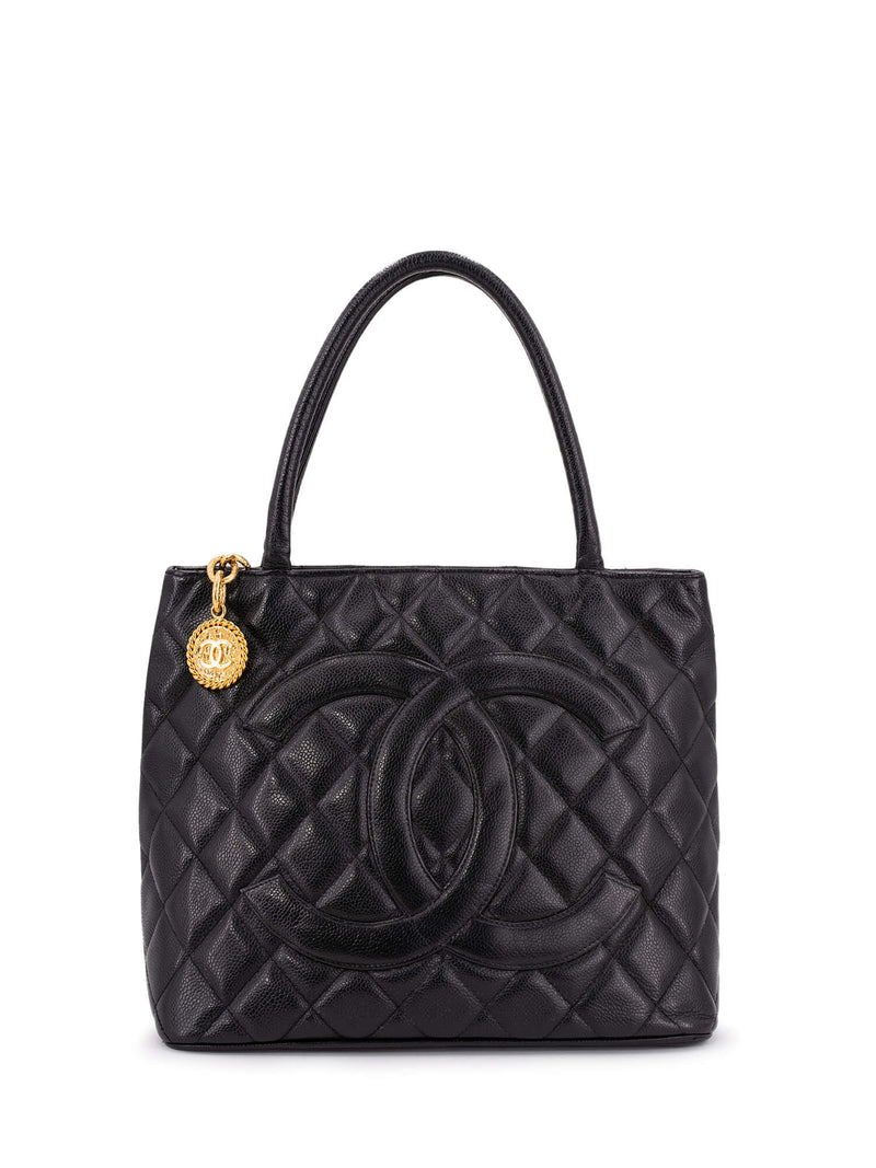 CHANEL CC Logo Caviar Quilted Leather Medallion Bag Black-designer resale