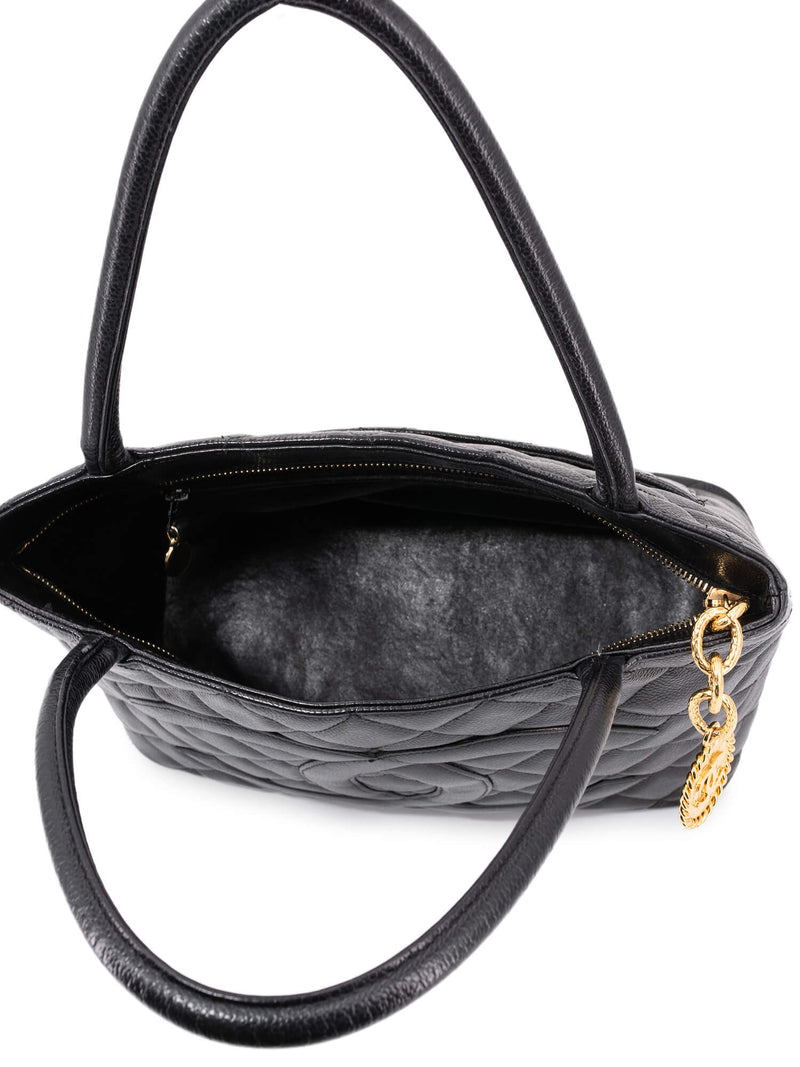 CHANEL CC Logo Caviar Quilted Leather Medallion Bag Black-designer resale