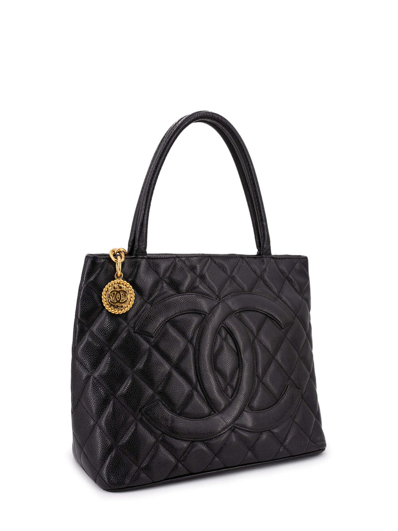 Chanel Medallion Quilted Caviar Leather Tote Bag White