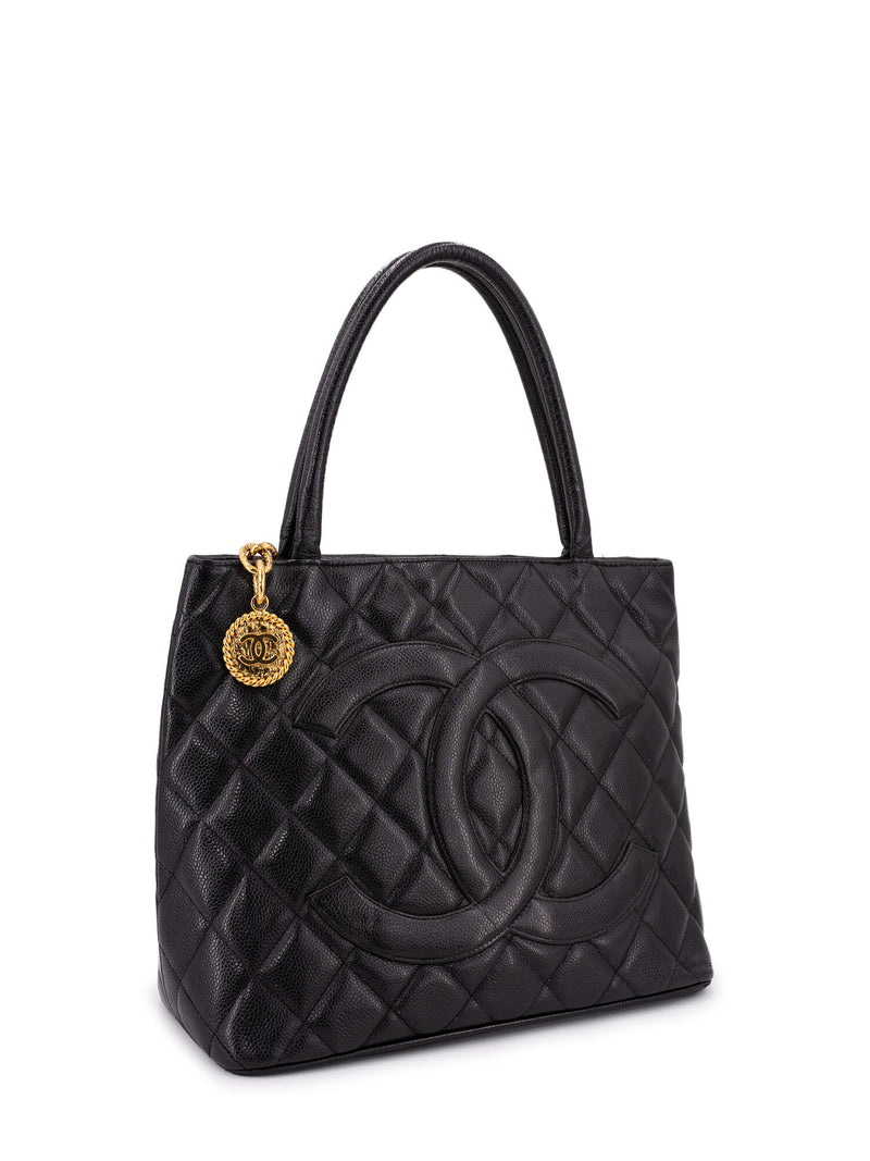 CHANEL CC Logo Caviar Quilted Leather Medallion Bag Black-designer resale