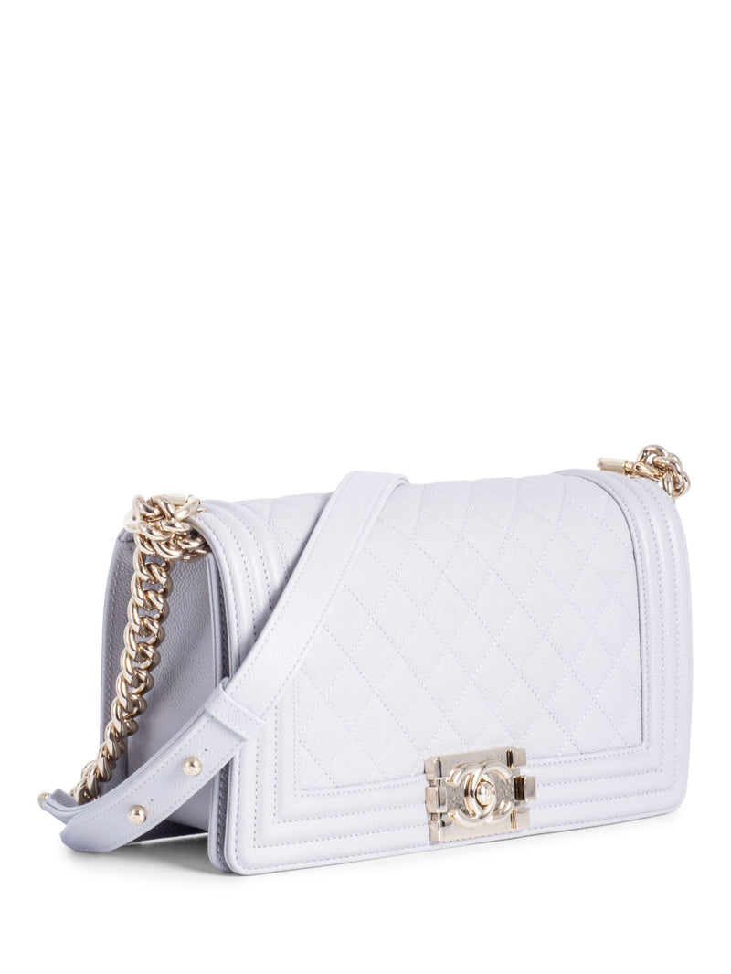 CHANEL CC Logo Caviar Quilted Medium Boy Flap Bag Light Grey-designer resale
