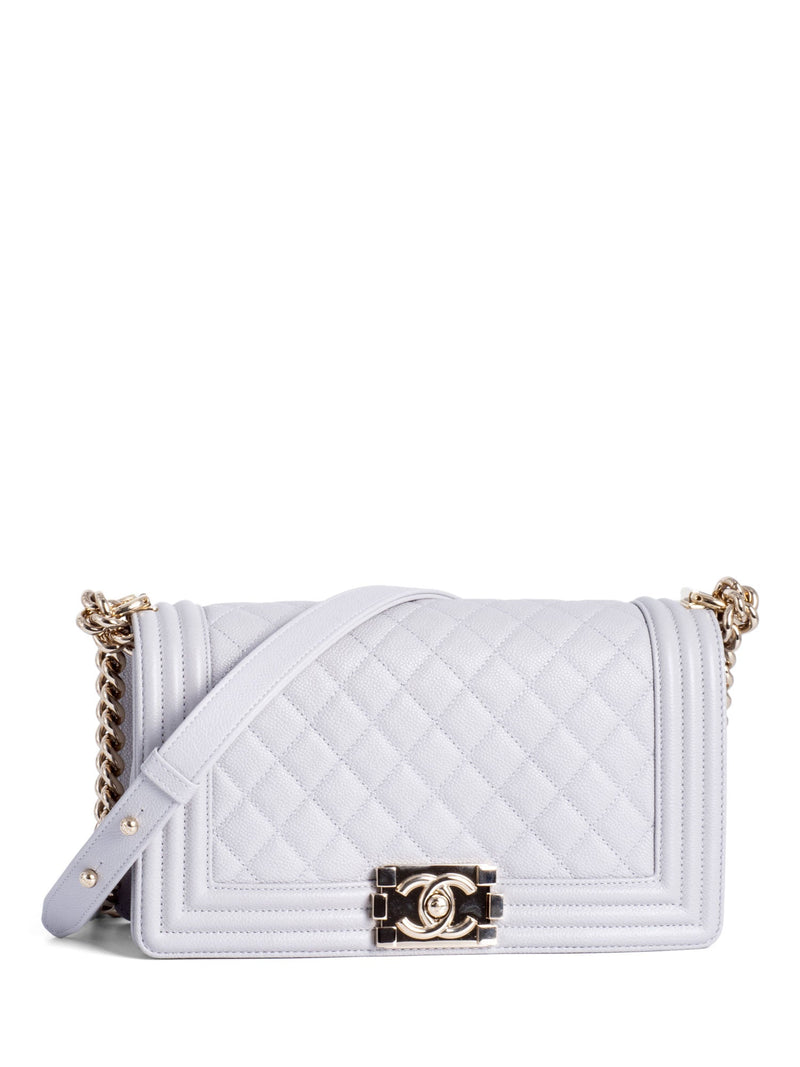 CHANEL CC Logo Caviar Quilted Medium Boy Flap Bag Light Grey-designer resale
