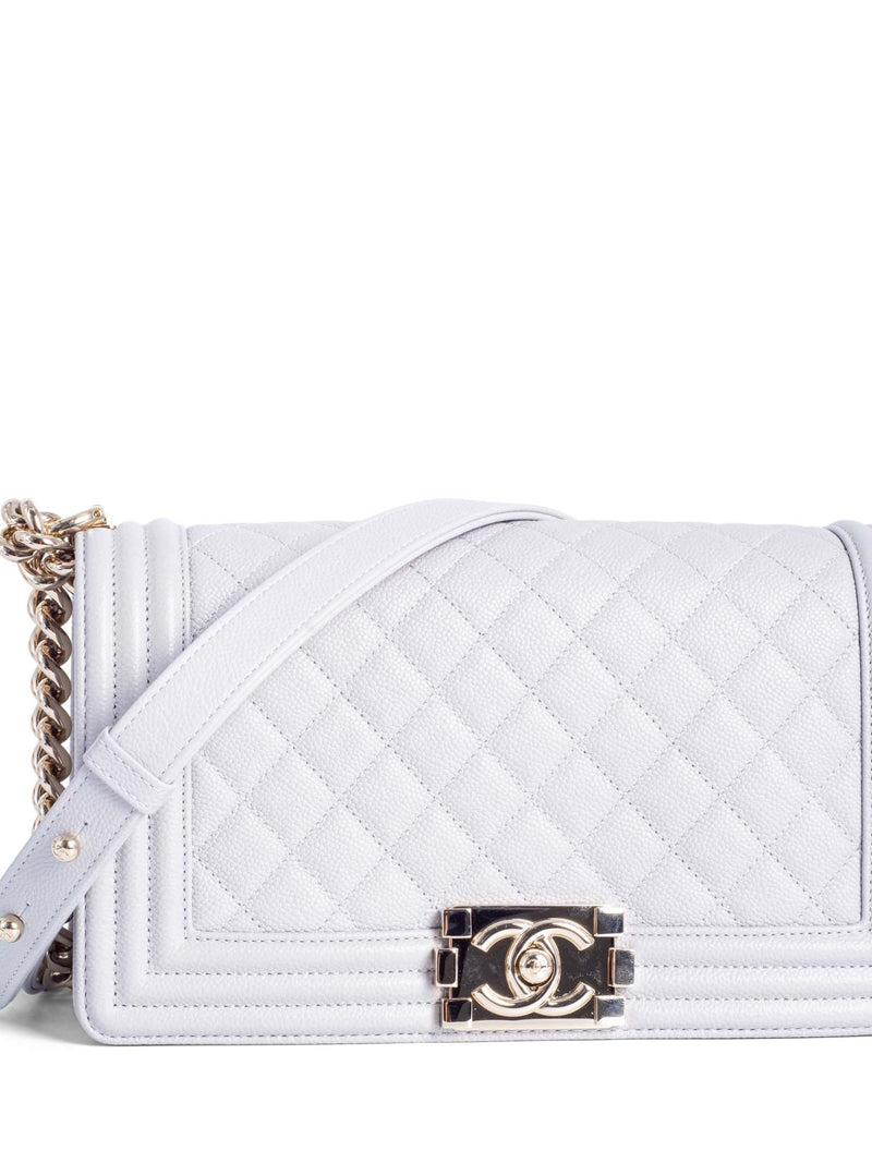 CHANEL CC Logo Caviar Quilted Medium Boy Flap Bag Light Grey-designer resale