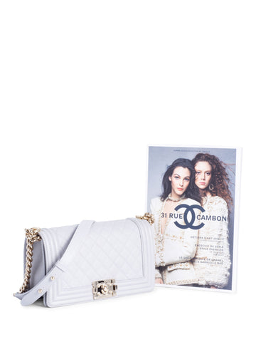 CHANEL CC Logo Caviar Quilted Medium Boy Flap Bag Light Grey-designer resale