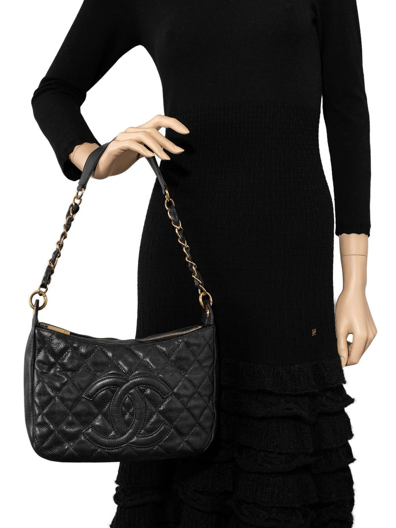 CHANEL CC Logo Caviar Quilted Shoulder Bag Black-designer resale