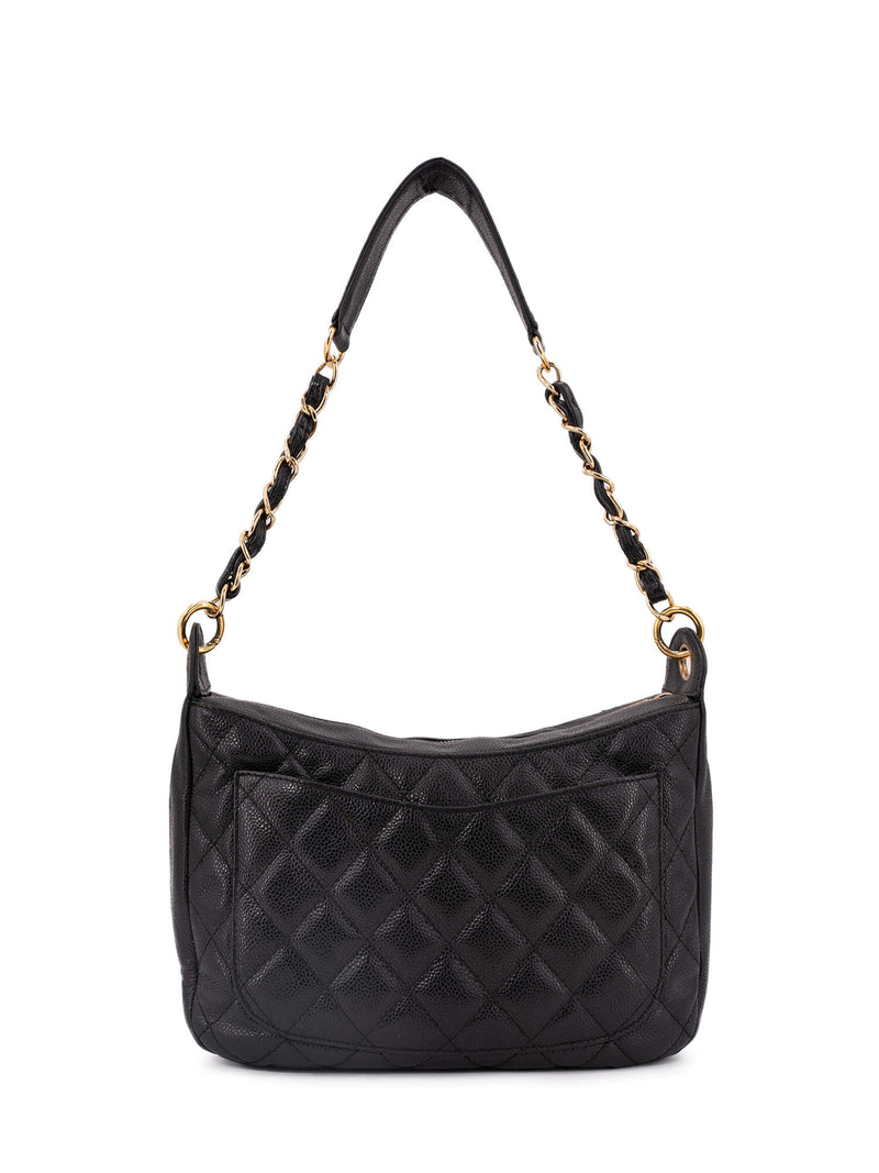 CHANEL CC Logo Caviar Quilted Shoulder Bag Black