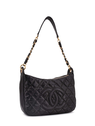 CHANEL CC Logo Caviar Quilted Shoulder Bag Black-designer resale