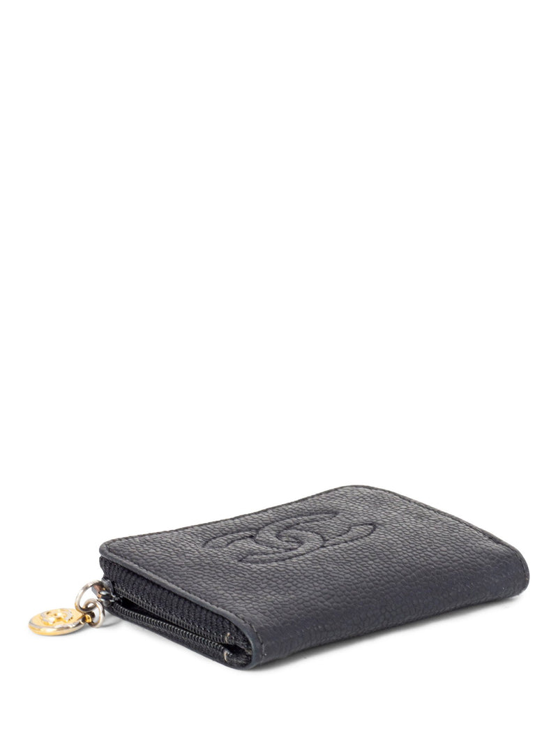 CHANEL CC Logo Caviar Zippered Card Wallet Black-designer resale