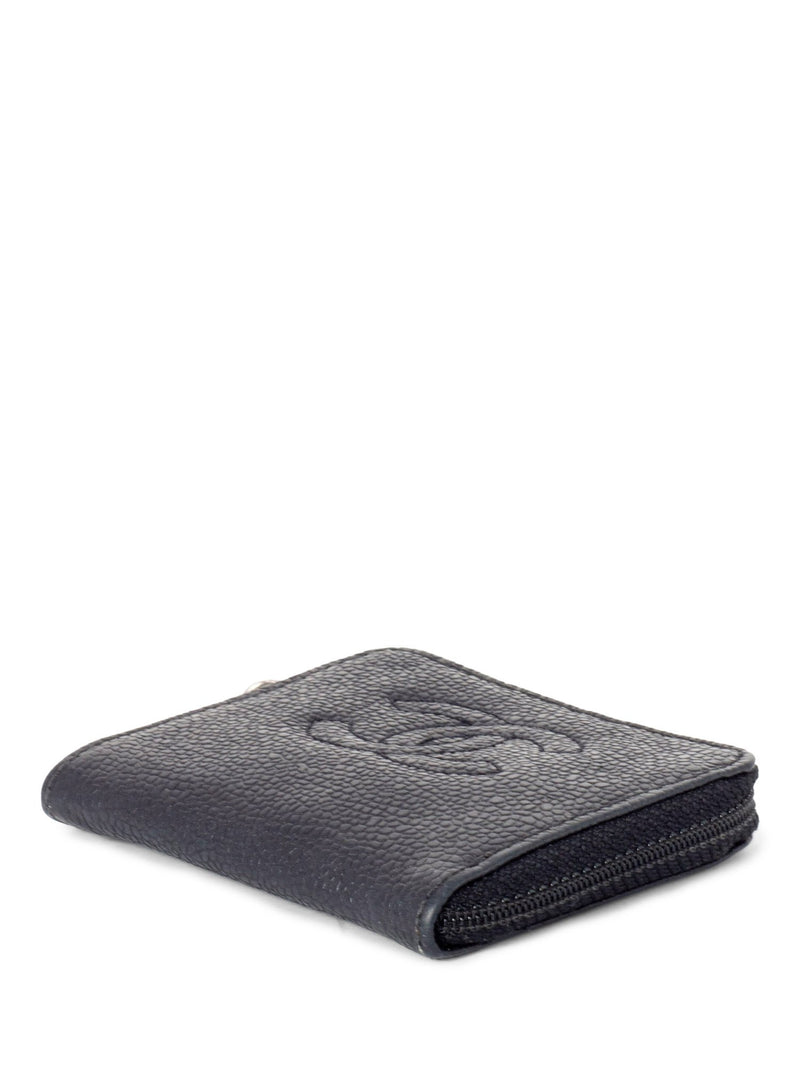 CHANEL CC Logo Caviar Zippered Card Wallet Black-designer resale