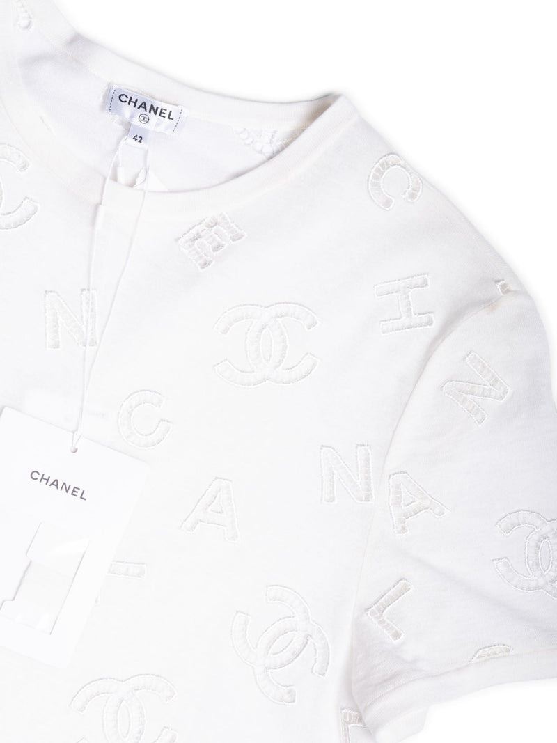 CHANEL CC Logo Eyelet T-Shirt White