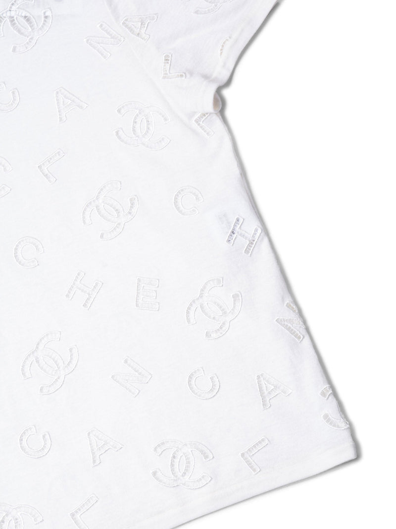 CHANEL CC Logo Cotton Eyelet Embroidered T-Shirt White