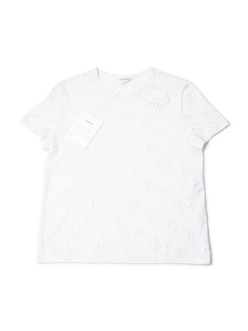 CHANEL CC Logo Cotton Eyelet Embroidered T-Shirt White-designer resale