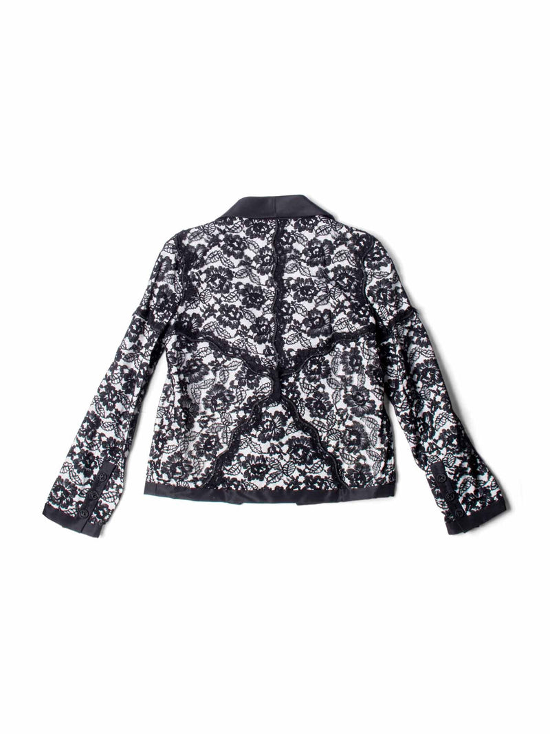 CHANEL CC Logo Cotton Lace Fitted Jacket Black-designer resale