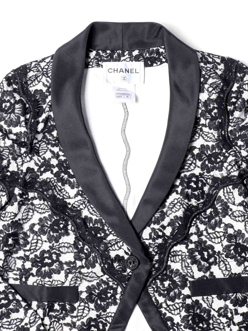 CHANEL CC Logo Cotton Lace Fitted Jacket Black-designer resale