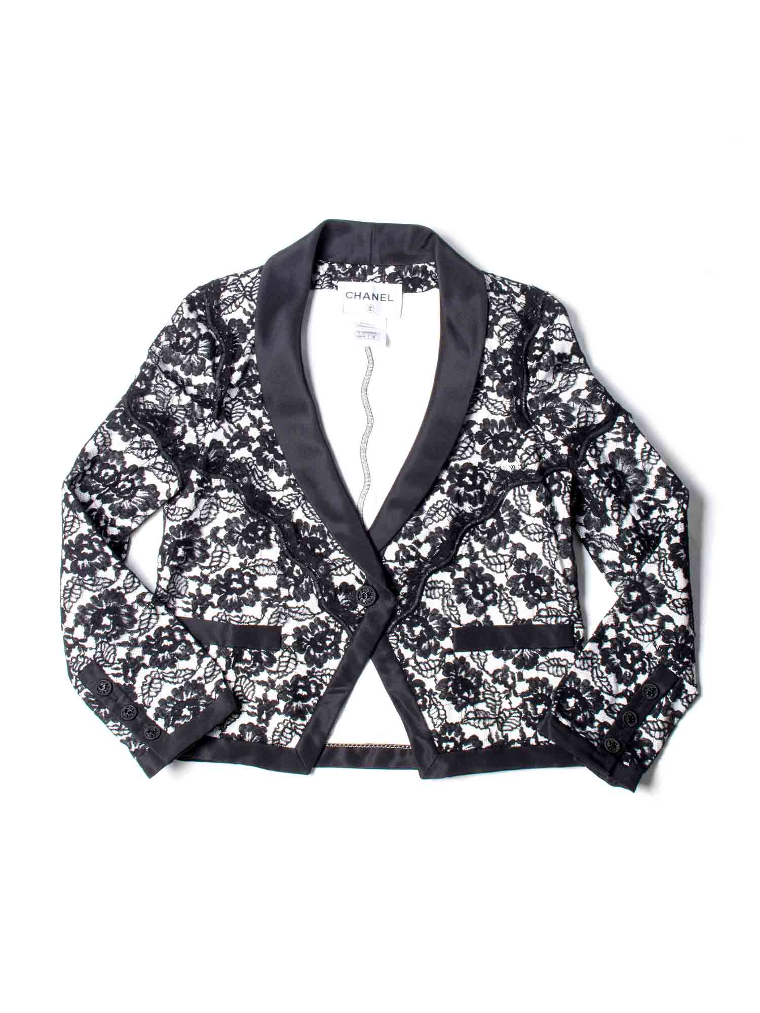 CHANEL CC Logo Runway Lace Jacket Black