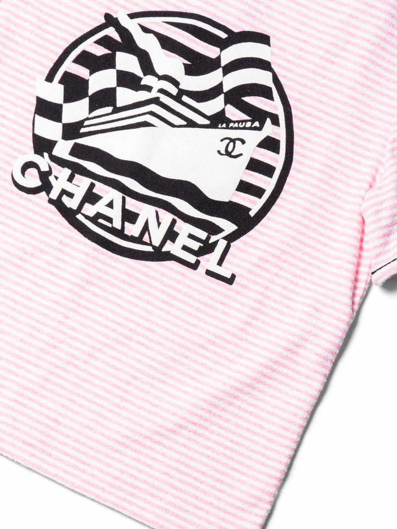 CHANEL CC Logo Cotton Terrycloth La Pausa T-Shirt Unisex Pink-designer resale