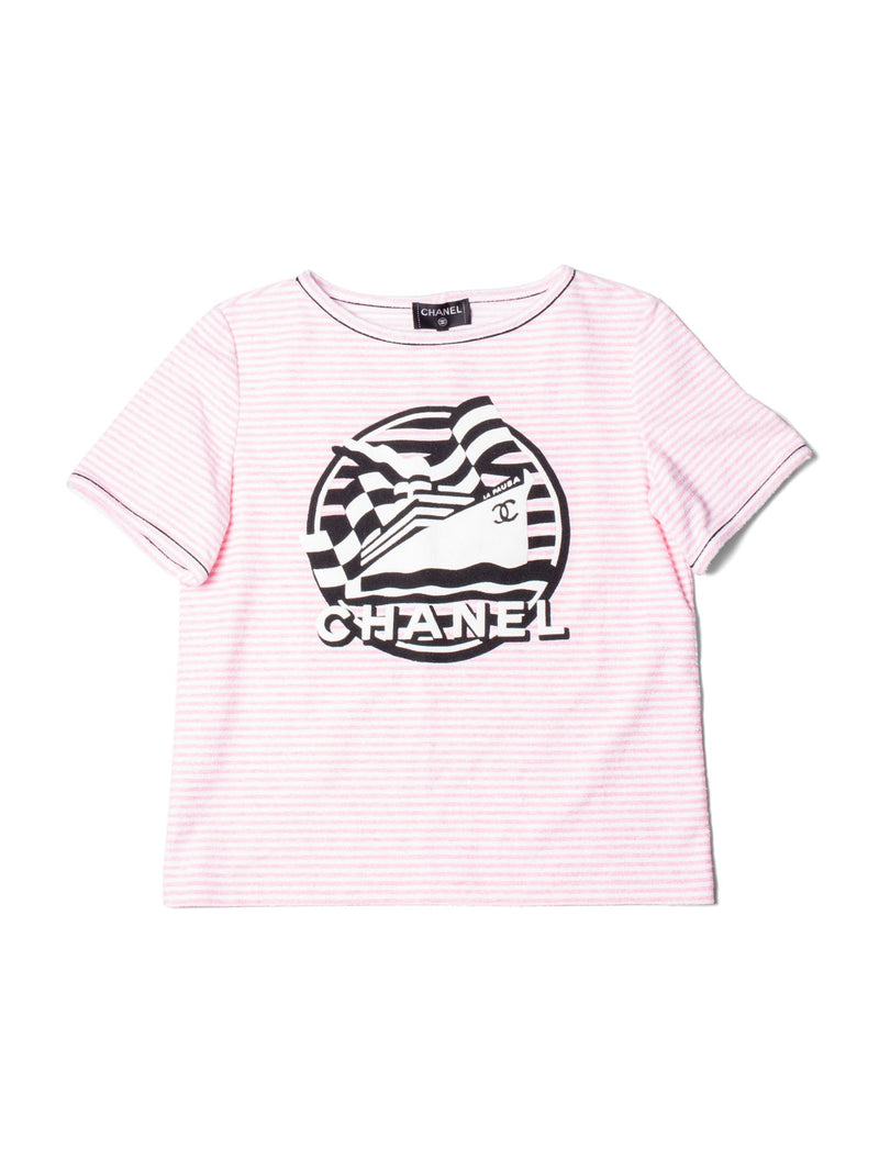 Chanel 19C LA PAUSA PINK Ecru Striped CC LOGO TOP FR40-FR38