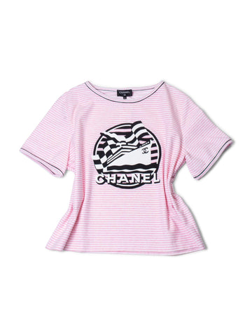 CHANEL CC Logo Cotton Terrycloth La Pausa T-Shirt Unisex Pink-designer resale