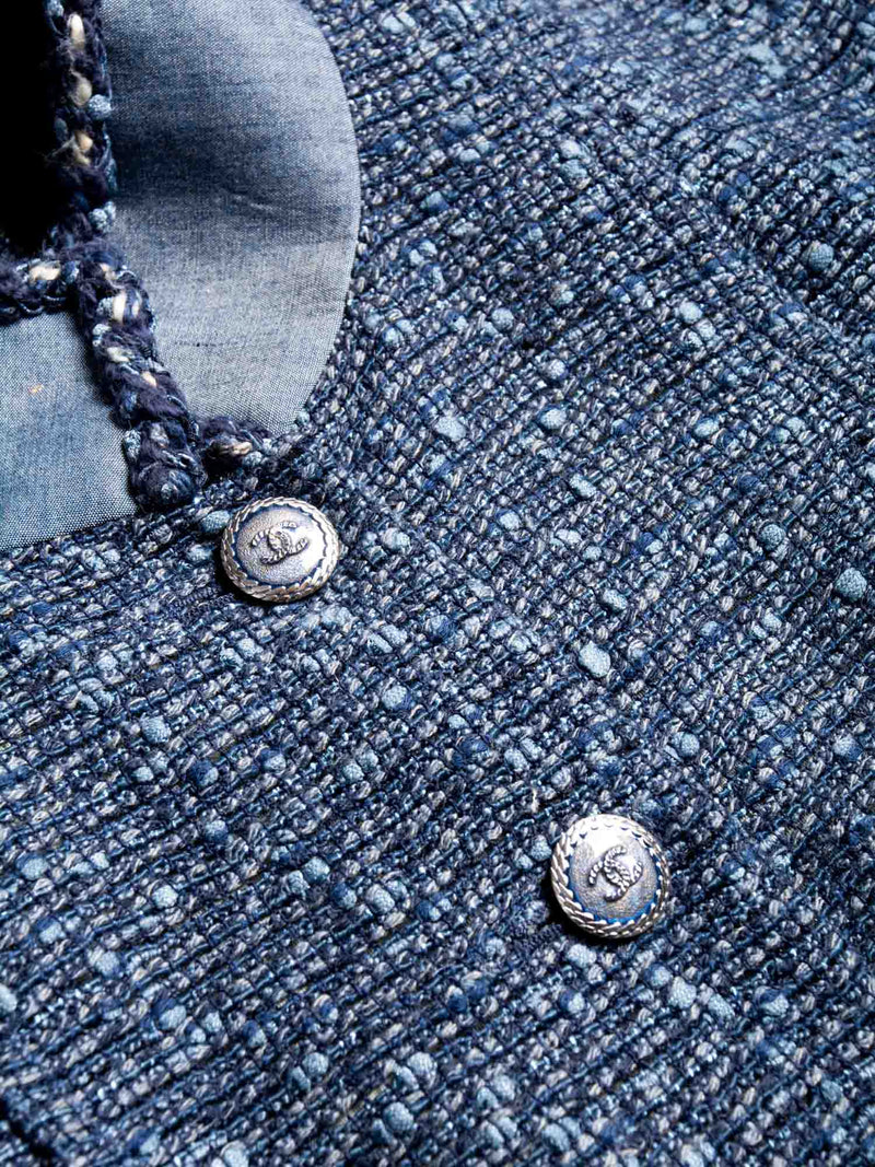 CHANEL CC Logo Fringy Fantasy Tweed Jacket Blue-designer resale